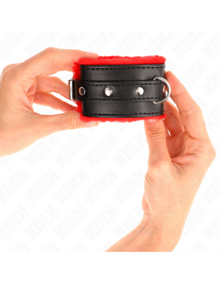 KINK - MUÃEQUERAS FORRADAS PREMIUM ROJO CON CORREA NEGRO AJUSTABLE 17-29 CM X 6 CM