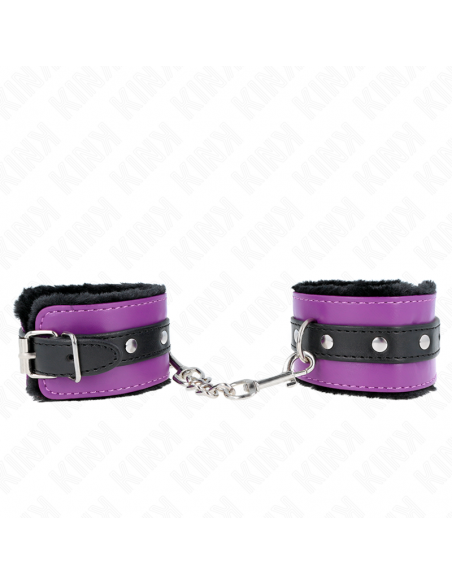 KINK - MUÃEQUERAS FORRADAS PREMIUM NEGRO CON CORREA VIOLETA / NEGRO AJUSTABLE 17-29 CM X 6 CM