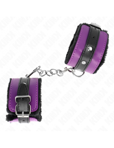 KINK - MUÃEQUERAS FORRADAS PREMIUM NEGRO CON CORREA VIOLETA / NEGRO AJUSTABLE 17-29 CM X 6 CM
