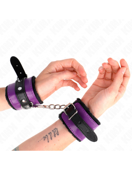 KINK - MUÃEQUERAS FORRADAS PREMIUM NEGRO CON CORREA VIOLETA / NEGRO AJUSTABLE 17-29 CM X 6 CM