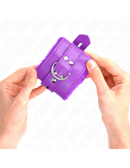KINK - MUÃEQUERAS FORRADAS CON AGUJEROS CUADRADOS VIOLETA Y CORREA VIOLETA AJUSTABLE 17-29 CM X 6 CM