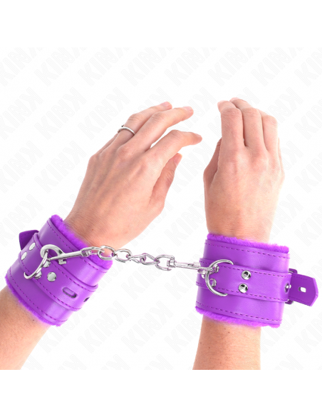 KINK - MUÃEQUERAS FORRADAS CON AGUJEROS CUADRADOS VIOLETA Y CORREA VIOLETA AJUSTABLE 17-29 CM X 6 CM