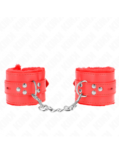 KINK - MUÃEQUERAS FORRADAS CON AGUJEROS CUADRADOS ROJO Y CORREA ROJO AJUSTABLE 17-29 CM X 6 CM