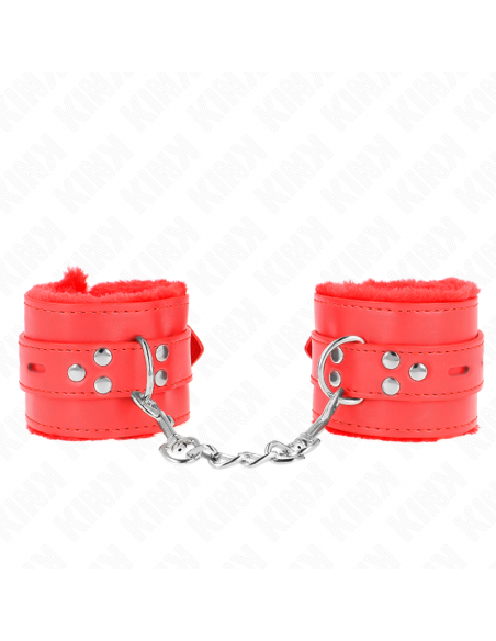 KINK - MUÃEQUERAS FORRADAS CON AGUJEROS CUADRADOS ROJO Y CORREA ROJO AJUSTABLE 17-29 CM X 6 CM