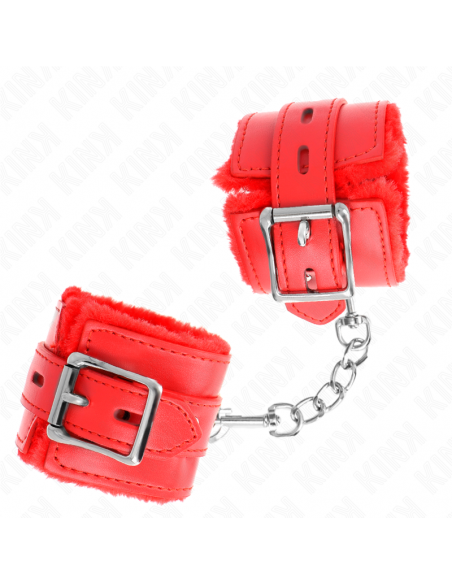 KINK - MUÃEQUERAS FORRADAS CON AGUJEROS CUADRADOS ROJO Y CORREA ROJO AJUSTABLE 17-29 CM X 6 CM