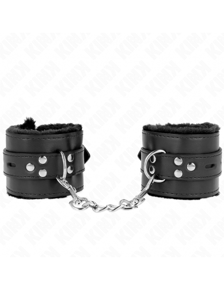 KINK - MUÃEQUERAS FORRADAS CON AGUJEROS CUADRADOS NEGRO Y CORREA NEGRO AJUSTABLE 17-29 CM X 6 CM