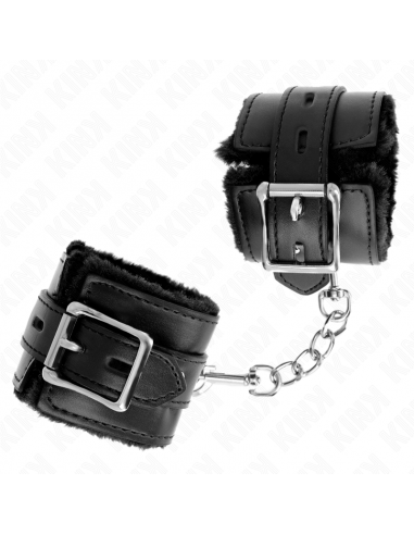 KINK - MUÃEQUERAS FORRADAS CON AGUJEROS CUADRADOS NEGRO Y CORREA NEGRO AJUSTABLE 17-29 CM X 6 CM