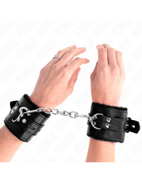 KINK - MUÃEQUERAS FORRADAS CON AGUJEROS CUADRADOS NEGRO Y CORREA NEGRO AJUSTABLE 17-29 CM X 6 CM