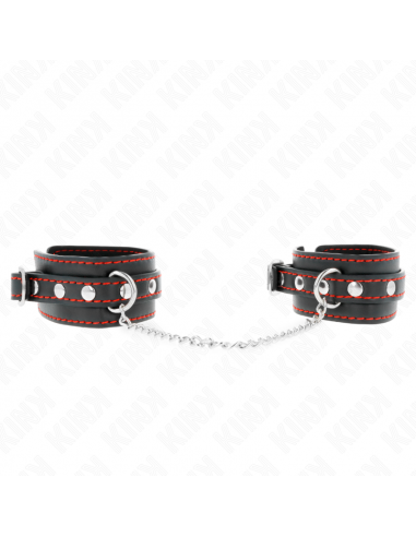 KINK - MUÃEQUERAS PEQUEÃA NEGRO CON DETALLES EN ROJO AJUSTABLE 14-24 CM X 3.5 CM