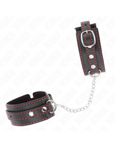 KINK - MUÃEQUERAS PEQUEÃA NEGRO CON DETALLES EN ROJO AJUSTABLE 14-24 CM X 3.5 CM