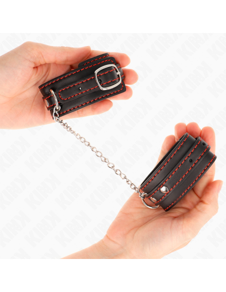 KINK - MUÃEQUERAS PEQUEÃA NEGRO CON DETALLES EN ROJO AJUSTABLE 14-24 CM X 3.5 CM