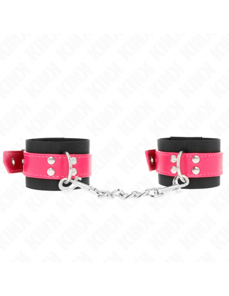 KINK - MUÃEQUERAS DE NYLON NEGRO CON CORREA POLIPIEL FUSCIA AJUSTABLE 19-29 CM X 5.1 CM