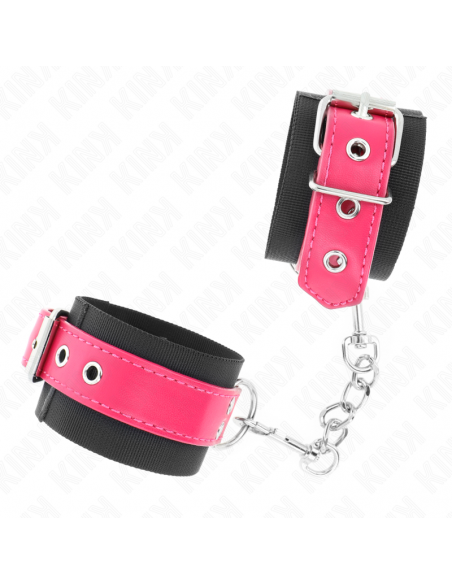 KINK - MUÃEQUERAS DE NYLON NEGRO CON CORREA POLIPIEL FUSCIA AJUSTABLE 19-29 CM X 5.1 CM