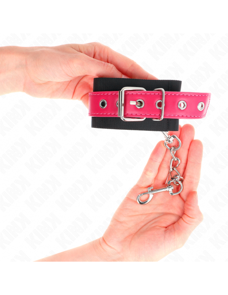 KINK - MUÃEQUERAS DE NYLON NEGRO CON CORREA POLIPIEL FUSCIA AJUSTABLE 19-29 CM X 5.1 CM