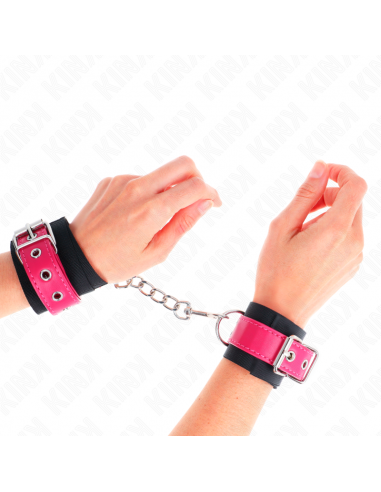 KINK - MUÃEQUERAS DE NYLON NEGRO CON CORREA POLIPIEL FUSCIA AJUSTABLE 19-29 CM X 5.1 CM
