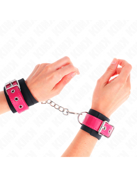 KINK - MUÃEQUERAS DE NYLON NEGRO CON CORREA POLIPIEL FUSCIA AJUSTABLE 19-29 CM X 5.1 CM