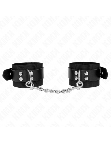 KINK - MUÃEQUERAS DE NYLON NEGRO CON CORREA CUERO NEGRO AJUSTABLE 19-29 CM X 5.1 CM
