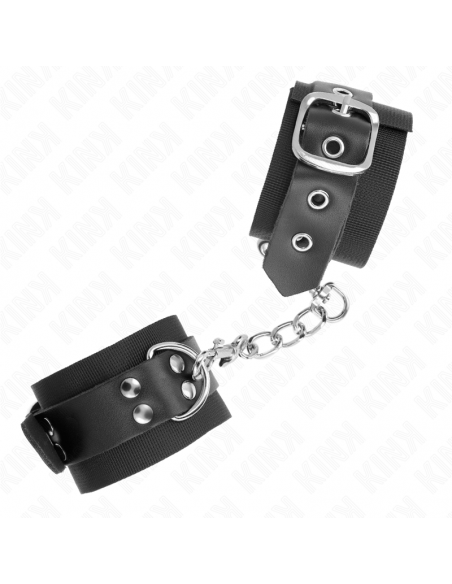 KINK - MUÃEQUERAS DE NYLON NEGRO CON CORREA CUERO NEGRO AJUSTABLE 19-29 CM X 5.1 CM