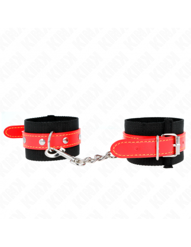 KINK - MUÃEQUERAS DE NYLON NEGRO CON CORREA POLIPIEL ROJO AJUSTABLE 19-24 CM X 5.5 CM