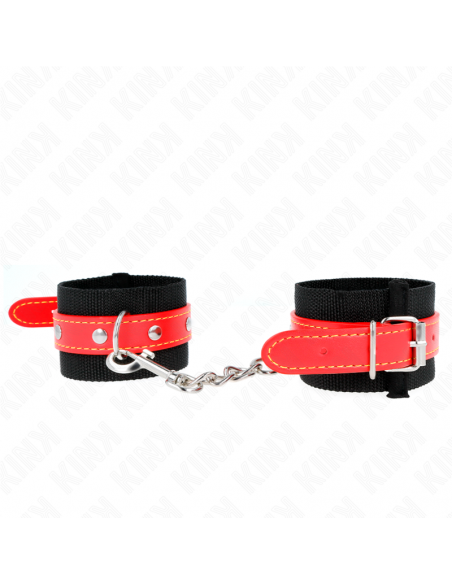 KINK - MUÃEQUERAS DE NYLON NEGRO CON CORREA POLIPIEL ROJO AJUSTABLE 19-24 CM X 5.5 CM