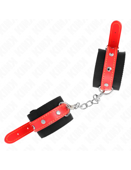 KINK - MUÃEQUERAS DE NYLON NEGRO CON CORREA POLIPIEL ROJO AJUSTABLE 19-24 CM X 5.5 CM