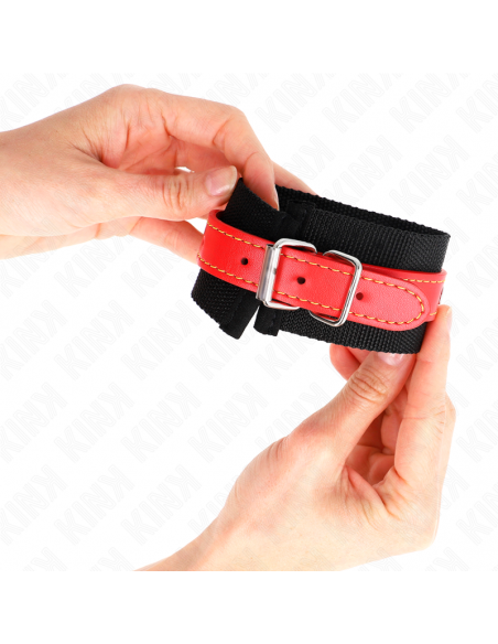 KINK - MUÃEQUERAS DE NYLON NEGRO CON CORREA POLIPIEL ROJO AJUSTABLE 19-24 CM X 5.5 CM
