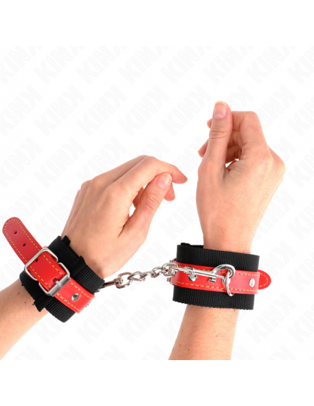 KINK - MUÃEQUERAS DE NYLON NEGRO CON CORREA POLIPIEL ROJO AJUSTABLE 19-24 CM X 5.5 CM