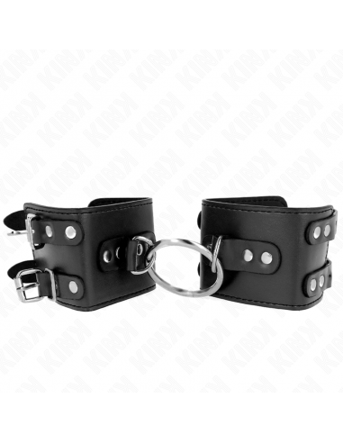 KINK - MUÃEQUERAS FIJAS CON ANILLA Y TACHUELAS NEGRO AJUSTABLE 17-22 CM X 6.5 CM