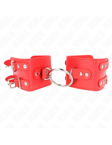 KINK - MUÃEQUERAS FIJAS CON ANILLA Y TACHUELAS ROJO AJUSTABLE 17-22 CM X 6.5 CM