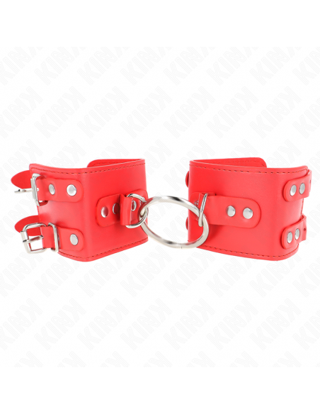 KINK - MUÃEQUERAS FIJAS CON ANILLA Y TACHUELAS ROJO AJUSTABLE 17-22 CM X 6.5 CM