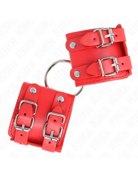 KINK - MUÃEQUERAS FIJAS CON ANILLA Y TACHUELAS ROJO AJUSTABLE 17-22 CM X 6.5 CM
