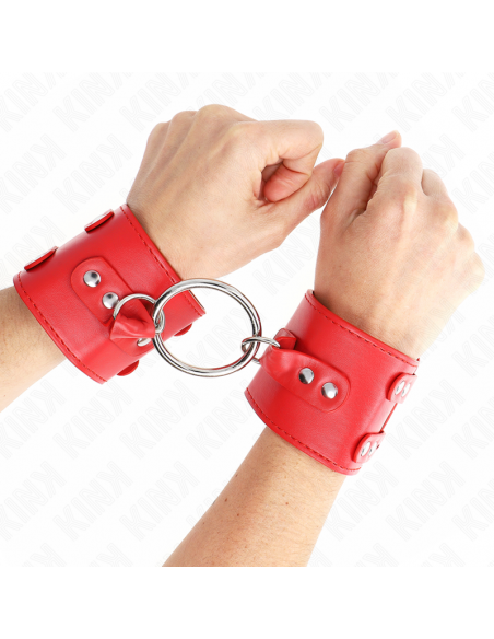 KINK - MUÃEQUERAS FIJAS CON ANILLA Y TACHUELAS ROJO AJUSTABLE 17-22 CM X 6.5 CM