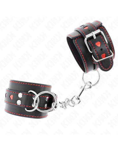 KINK - MUÃEQUERAS NEGRO CON INCRUSTACIÃN DE CORAZÃN ROJO AJUSTABLE 21-28 CM X 5.5 CM