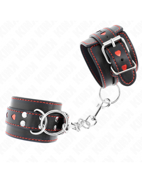 KINK - MUÃEQUERAS NEGRO CON INCRUSTACIÃN DE CORAZÃN ROJO AJUSTABLE 21-28 CM X 5.5 CM