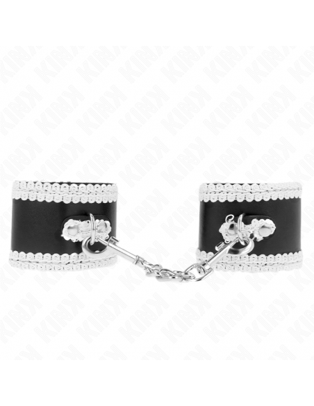 KINK - MUÃEQUERAS NEGRO CON ENCAJE DECORATIVO BLANCO AJUSTABLE 20-23 CM X 5.5 CM