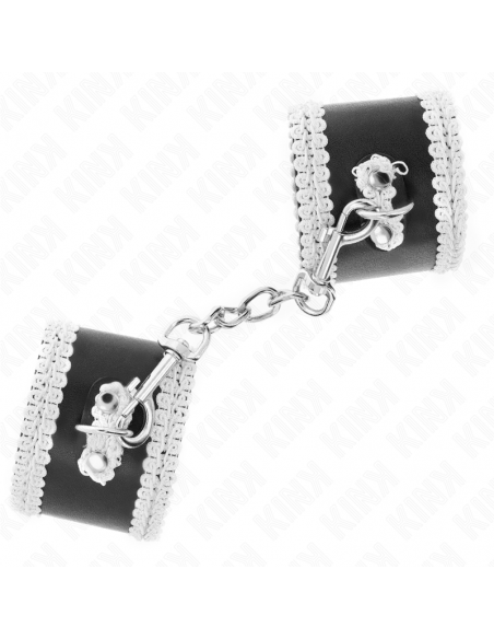 KINK - MUÃEQUERAS NEGRO CON ENCAJE DECORATIVO BLANCO AJUSTABLE 20-23 CM X 5.5 CM