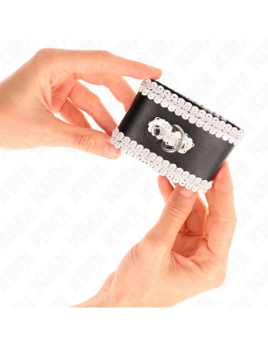 KINK - MUÃEQUERAS NEGRO CON ENCAJE DECORATIVO BLANCO AJUSTABLE 20-23 CM X 5.5 CM