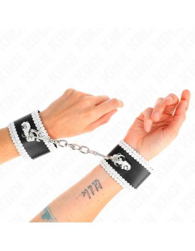 KINK - MUÃEQUERAS NEGRO CON ENCAJE DECORATIVO BLANCO AJUSTABLE 20-23 CM X 5.5 CM