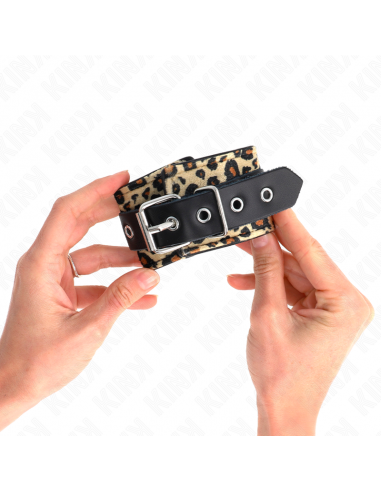 KINK - MUÃEQUERAS DE CUERO ESTILO LEOPARDO AJUSTABLE 18-29 CM X 5.5 CM