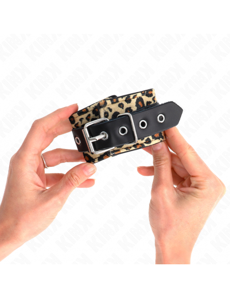 KINK - MUÃEQUERAS DE CUERO ESTILO LEOPARDO AJUSTABLE 18-29 CM X 5.5 CM