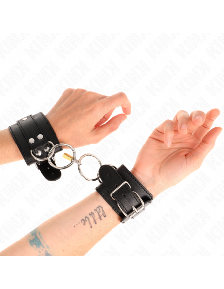 KINK - MUÃEQUERAS CON BLOQUEO DE CANDADO EN ANILLAS NEGRO AJUSTABLE 20-28 CM X 5.5 CM