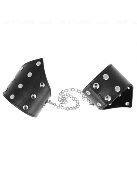 KINK - MUÃEQUERAS ESTILO PUNTIAGUDO NEGRO CON CADENA AJUSTABLE 17-23 CM X 8.5 CM
