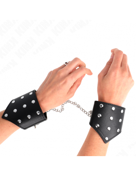 KINK - MUÃEQUERAS ESTILO PUNTIAGUDO NEGRO CON CADENA AJUSTABLE 17-23 CM X 8.5 CM