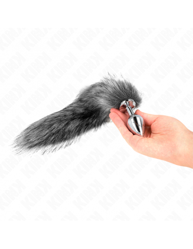 KINK - PLUG ANAL TALLA M 8 X 3.5 CM CON COLA SINTÃTICA 40 CM PLATEADO