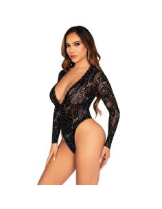 Leg avenue - body de encaje y manga larga con diamantes negro talla única 2