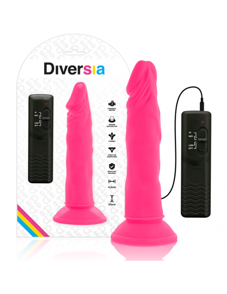 Diversia - dildo flexible con vibracion rosa 23 cm -o- 4.3 cm
