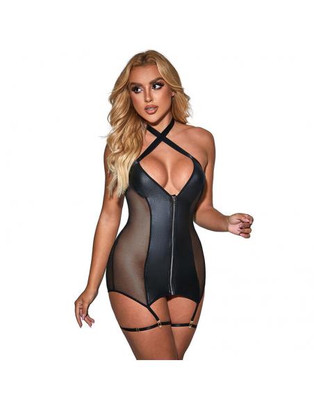 Subblime - 954444 vestido sexy de rejilla cuero negro s/m