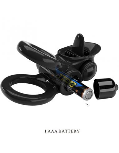 Pretty love - passionate ring doble anillo vibrador + estimulador clítoris negro