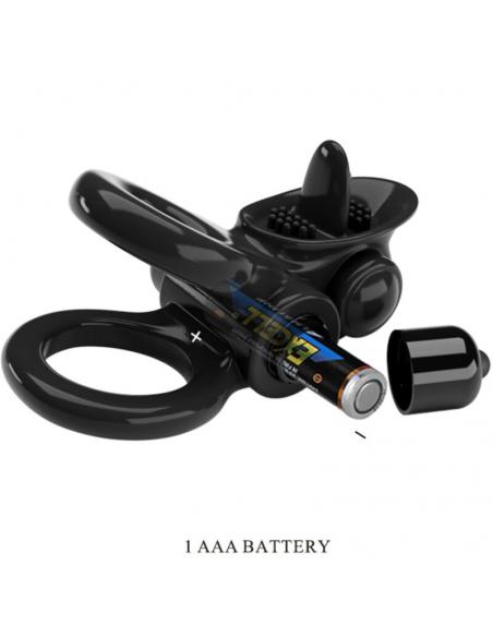 Pretty love - passionate ring doble anillo vibrador + estimulador clítoris negro