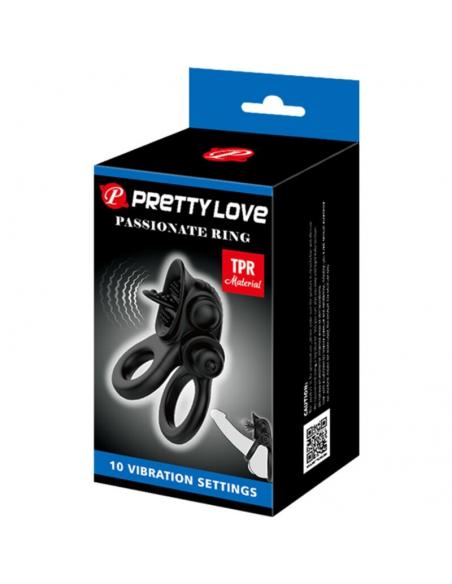 Pretty love - passionate ring doble anillo vibrador + estimulador clítoris negro